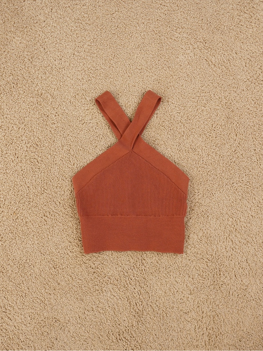 Abercrombie & Fitch Cropped Ribbed Cross-Back Tank in Rust